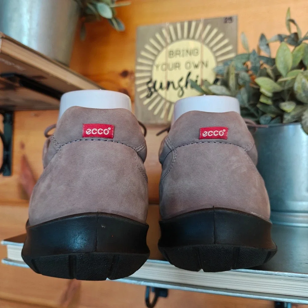Ecco Sky Tie Taupe Nubuck Leather Bike Toe Oxford Sneaker Comfort Shoe Sz 40/9.5